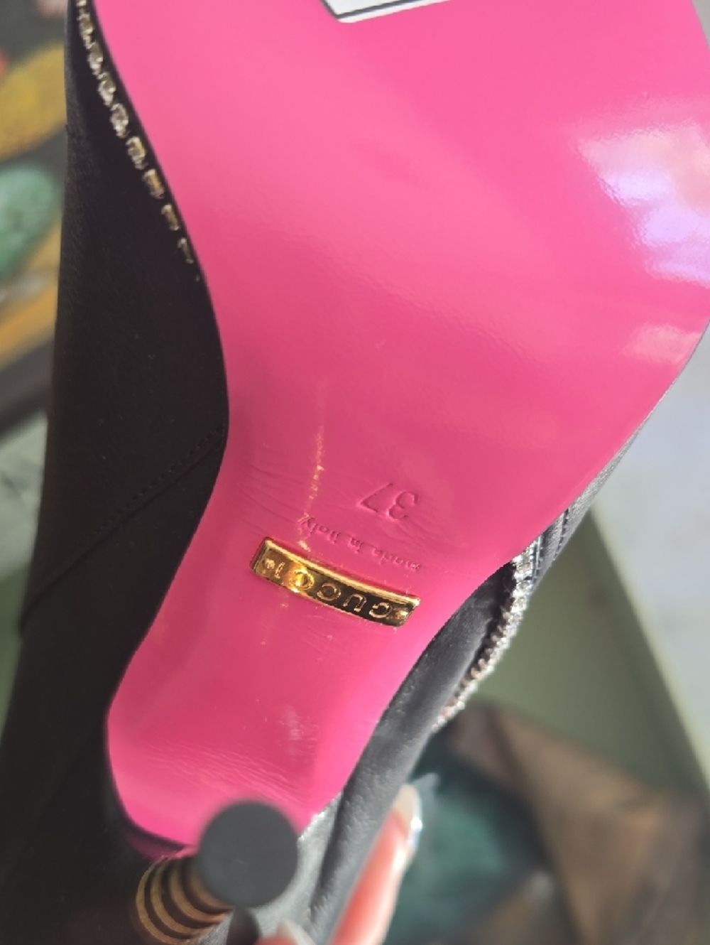 Gucci Black Knee-High Stiletto Boots with Rhinestone Trim - Picture 2 of 12